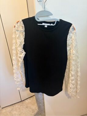 Chico’s Black Top XS 00 | Statement Textured Sheer Sleeve Blouse